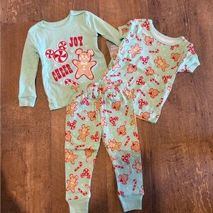 Disney Light Mint Kids Pajama Set with Gingerbread & Candy Cane Print